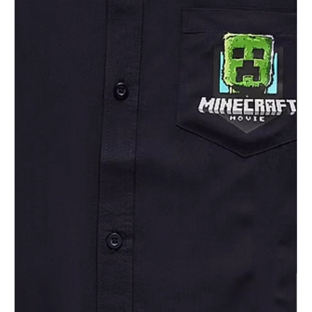 Minecraft Movie Boys Black Button Down Polo Graphic Creeper‎ Size XL (18-20) NWT